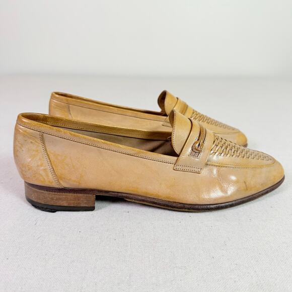 Vintage Florsheim Woven Penny Leather Loafers Men\'s 9.5 Tan Made In Italy Preppy main image 11